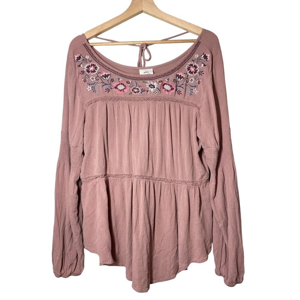 Knox Rose Blouse Boho Peasant Cottagecore Size XXL Pink Embroidered Top